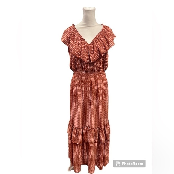 Max Studio Boho Tiered Ruffle V-Neck Maxi Dress Size Small - Picture 1 of 6